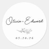 Moderne Foliage Wedding Name Runder Aufkleber (Vorderseite)