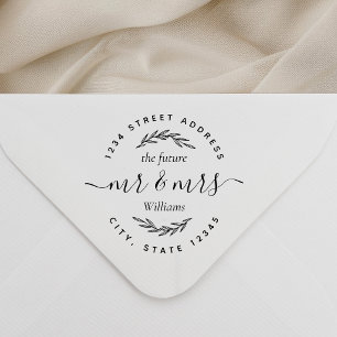 Moderne Foliage-Zukunft Mr Mrs Hochzeitsadresse Permastempel