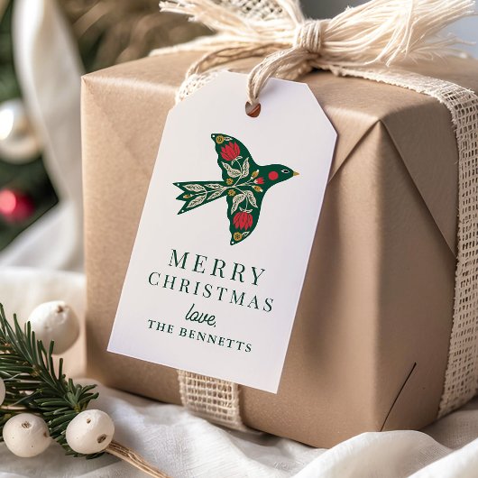 Moderne Folklore Art Floral Bird Weihnachtsfeierta Geschenkanhänger