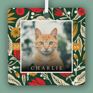 Moderne Folklorekunst Blumenkatze Foto Weihnachtsf Ornament Aus Metall