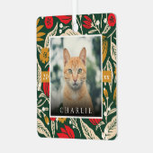 Moderne Folklorekunst Blumenkatze Foto Weihnachtsf Ornament Aus Metall (Vorderseite links)