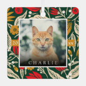 Moderne Folklorekunst Blumenkatze Foto Weihnachtsf Ornament Aus Metall (Vorderseite)