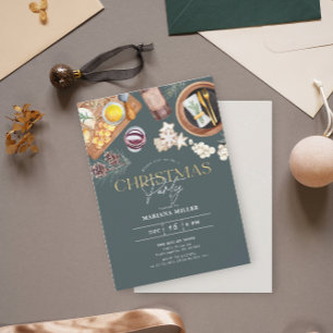 Moderne Food Wine Weihnachten Grünen Feiertag Part Einladung