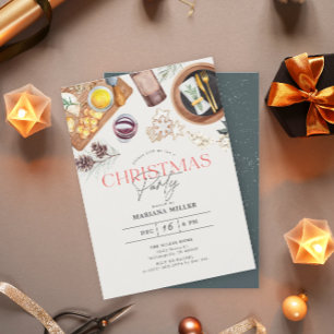 Moderne Food Wine Weihnachten Grünen Feiertag Part Einladung