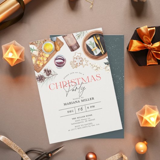 Moderne Food Wine Weihnachten Grünen Feiertag Part Einladung