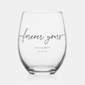 Moderne "Forever Yours" Hochzeitspaare Weinglas Ohne Stiel (Vorderseite)
