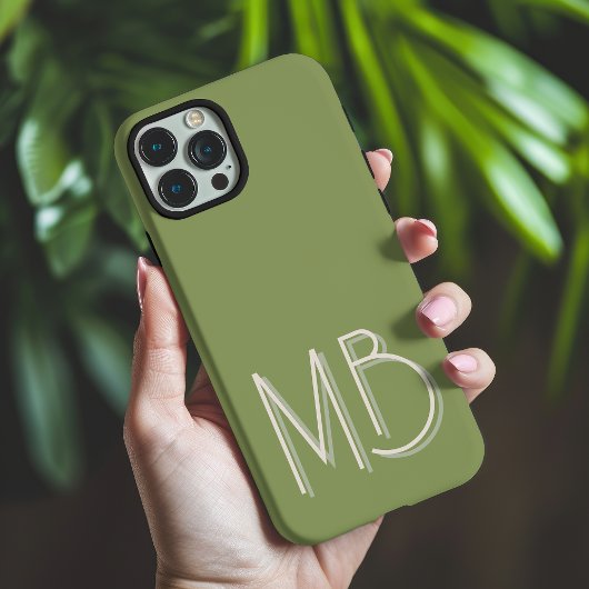 Moderne formatgrüne Monogramm-Initialen zeitgenöss Case-Mate iPhone Hülle