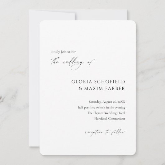 Moderne formelle Minimal Hochzeit Einladung (Vorderseite)