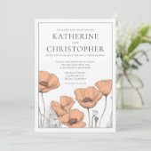 Moderne formelle Pfirsichpfirsiche Blumenhochzeit Einladung (Stehend Vorderseite)