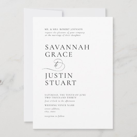 Moderne formelle Schwarz-Weiß-Hochzeit Einladung (Vorderseite)