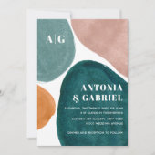 Moderne Formen aquamarin rosa Hochzeit in orange Einladung (Vorderseite)