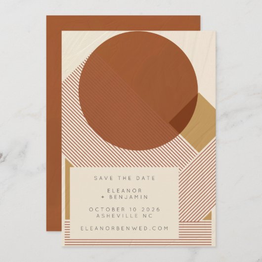 Moderne Formen Lines Copper Gold Wedding Save The Date (Vorne/Hinten)