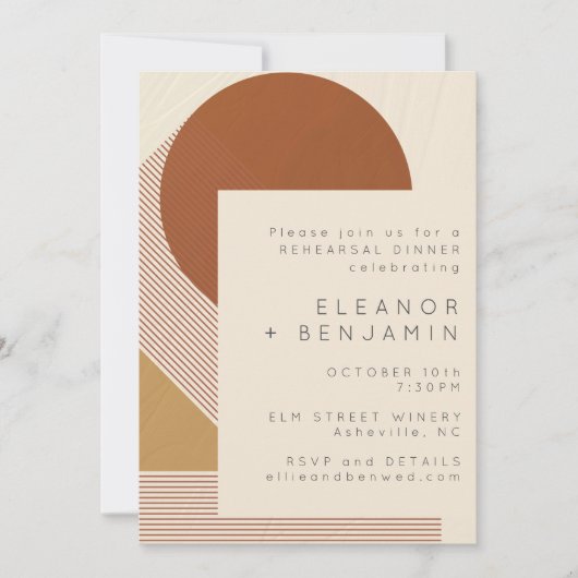 Moderne Formen Lines Kupfer Gold Probe Dinner Einladung (Vorderseite)