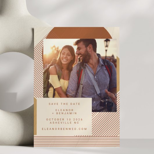 Moderne Formen Lines Terracotta Foto Wedding Save The Date
