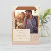 Moderne Formen Lines Terracotta Foto Wedding Save The Date (Stehend Vorderseite)