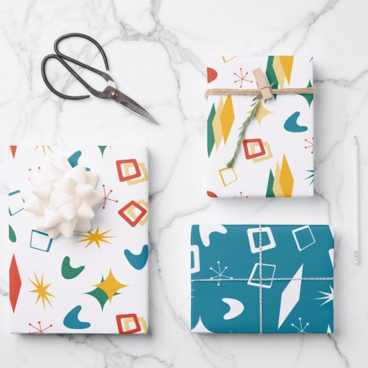 Moderne Formen - Retro-Mod, atomisch, mittelalterl Geschenkpapier Set (Vorderseite)