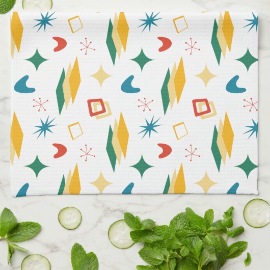 Moderne Formen - Retro-Mod, atomisch, mittelalterl Geschirrtuch (Gefaltet)