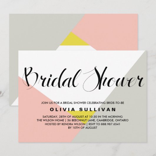 Moderne Formen | Rosa Brautdusche Einladung (Vorne/Hinten)