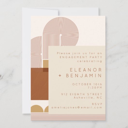 Moderne Formen und Line Terracotta Engagement Part Einladung (Vorderseite)