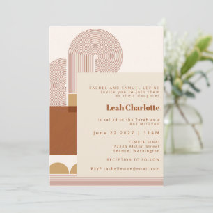 Moderne Formen und Linie Terracotta Bat Bar Mitzva Einladung