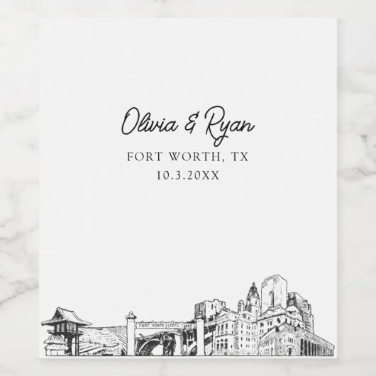 Moderne Fort Worth Texas Wedding Custom Weinetikett (Einzelnes Label)