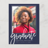 Moderne Foto Abschluss Ankündigung Navy 2022 Postkarte (Vorderseite)