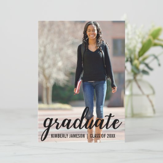 Moderne Foto Abschluss Ankündigung Script Card (Stehend Vorderseite)