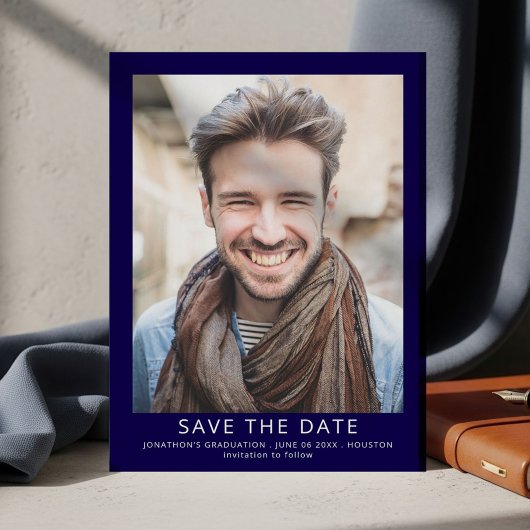 Moderne Foto-Abschluss Navy Blau Save The Date