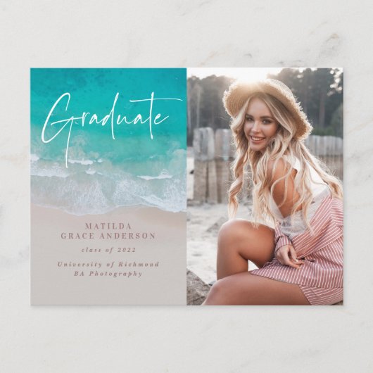 Moderne Foto Abschluss Ocean Beach Skripte Postkarte (Vorderseite)