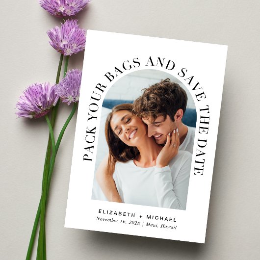 Moderne Foto Arch Hochzeit in Urlaubsort Save The Date