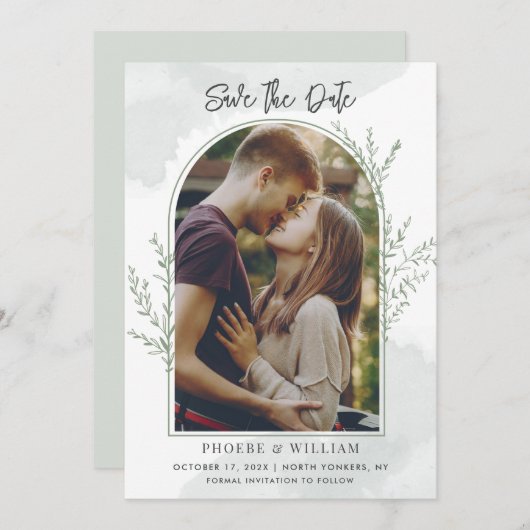 Moderne Foto Arch Script Hochzeit Save The Date (Vorne/Hinten)