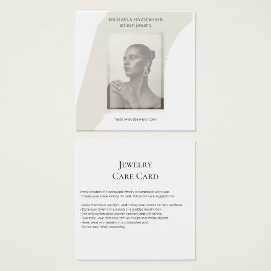 Moderne Foto Artisan Juwelierpflegekarte (Vorne & Hinten)