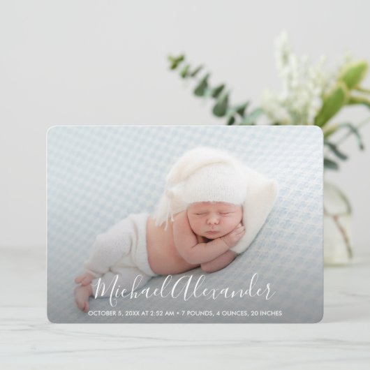 Moderne Foto Baby Birth Ankündigung (Stehend Vorderseite)