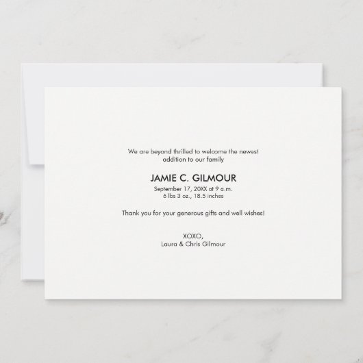 Moderne Foto Babydusche Danke, Birth Ankündigung (Rückseite)