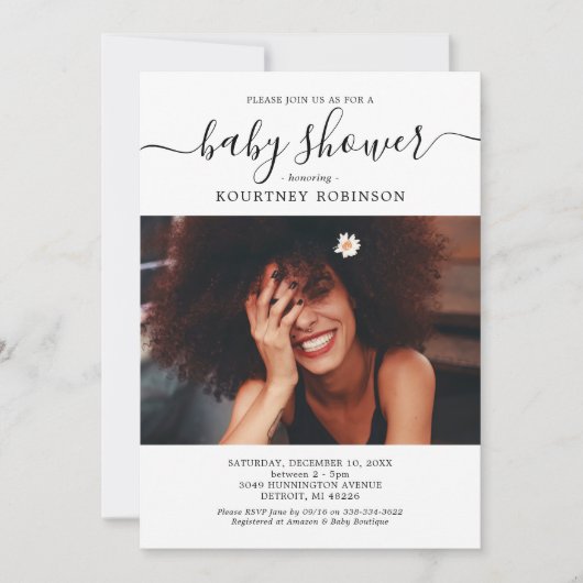 Moderne Foto Babydusche Einladung (Vorderseite)