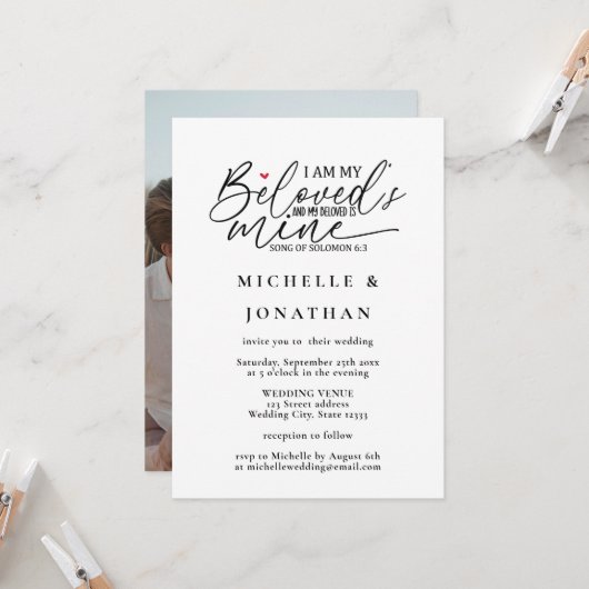 Moderne Foto Bible Verse Christliche Hochzeit Einladung (Vorderseite/Rückseite Beispiel)