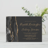 Moderne Foto Black Gold Agate Dunkle Hochzeit Einladung (Stehend Vorderseite)