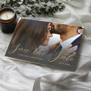 Moderne Foto Black & Gold Save the Date Hochzeit Postkarte