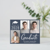 Moderne Foto Blue Graduation Party Einladung (Stehend Vorderseite)