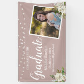 Moderne Foto Blume String Lights Pink Abschluss Banner (Vertikal)