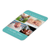 Moderne Foto Collage Baby Ankündigung Aquamarin Magnet (Linke Seite)