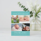 Moderne Foto Collage Baby Ankündigung Postkarte (Stehend Vorderseite)