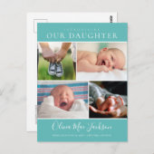 Moderne Foto Collage Baby Ankündigung Postkarte (Vorne/Hinten)