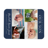 Moderne Foto Collage Baby Boy Ankündigung Blue Magnet (Horizontal)