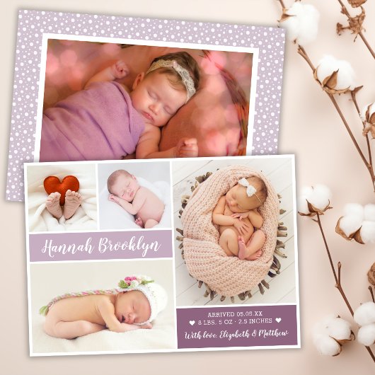 Moderne Foto Collage Birth Announccard Ankündigung