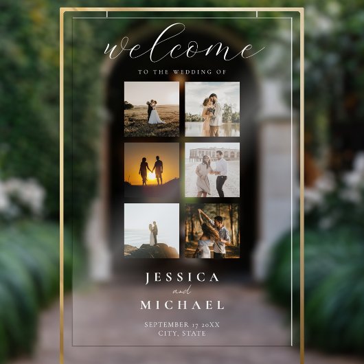 Moderne Foto Collage Elegante Hochzeit Willkommen Acrylschild