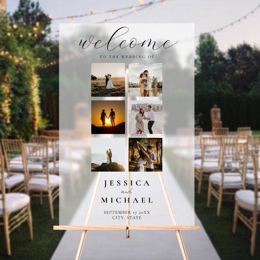 Moderne Foto Collage Elegante Hochzeit Willkommen Acrylschild
