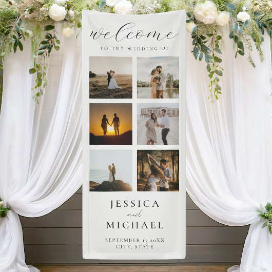 Moderne Foto Collage Elegante Hochzeit Willkommen Banner
