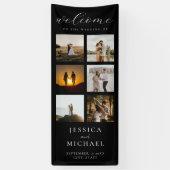 Moderne Foto Collage Elegante Hochzeit Willkommen Banner (Vertikal)