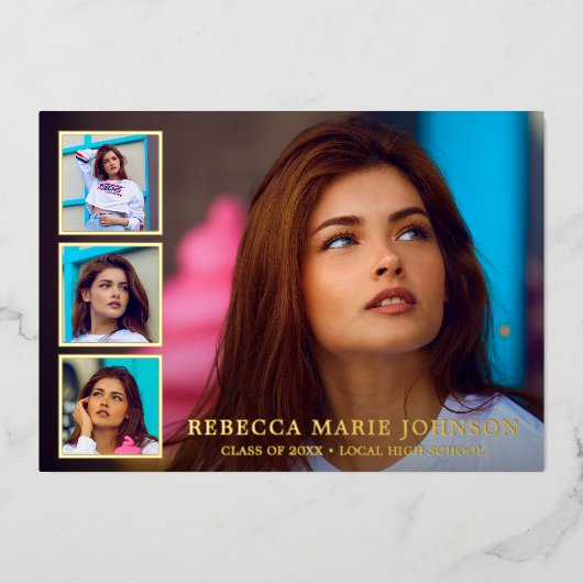 Moderne Foto Collage Eleganter Abschluss Folieneinladung (Vorderseite)